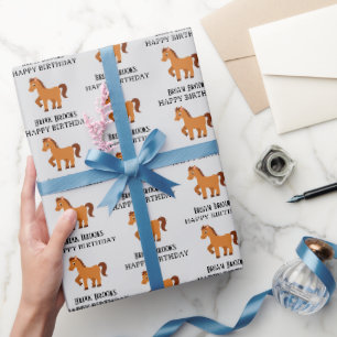 Papier Cadeau Joli petit cheval nom personnalisé anniversaire
