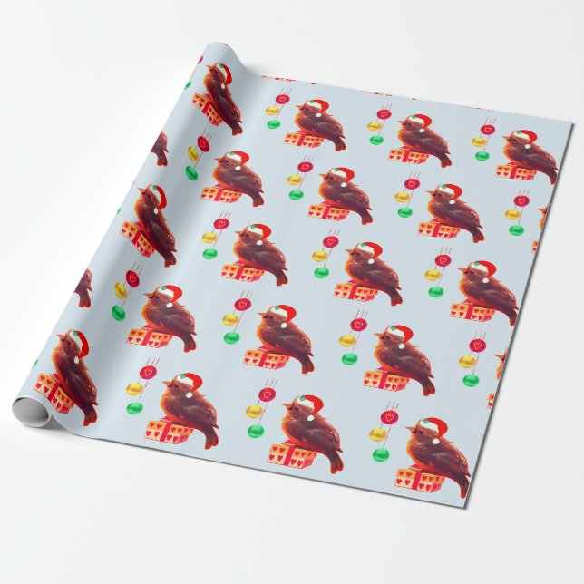 Papier Cadeau Joli petit oiseau de Noël (Déroulé)