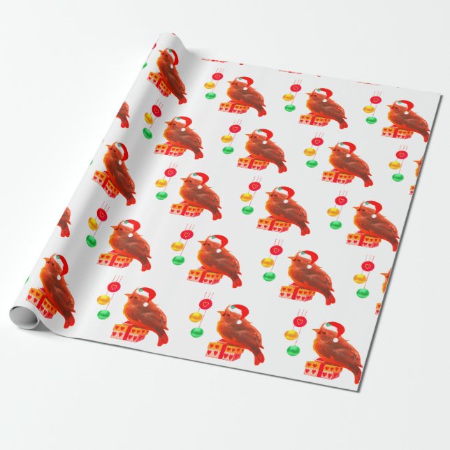 Papier Cadeau Joli petit oiseau de Noël (Déroulé)