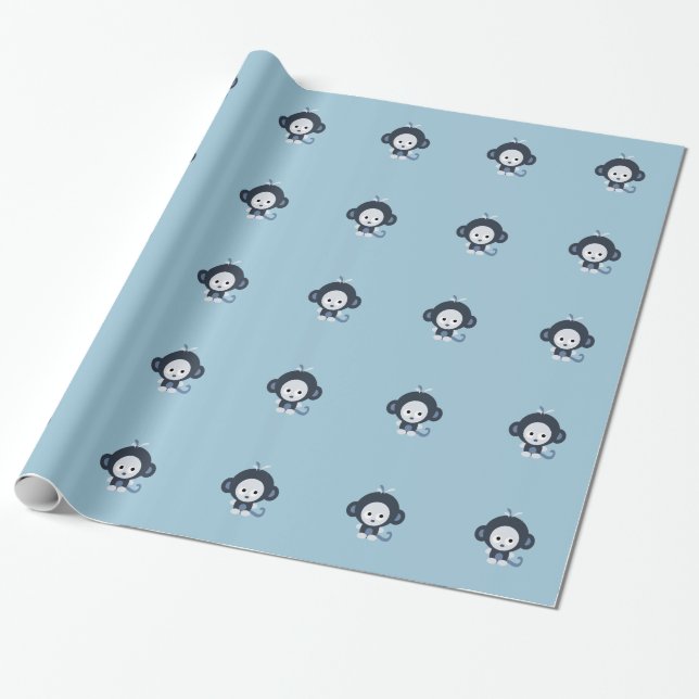 Papier Cadeau Joli petit singe bleu (Déroulé)