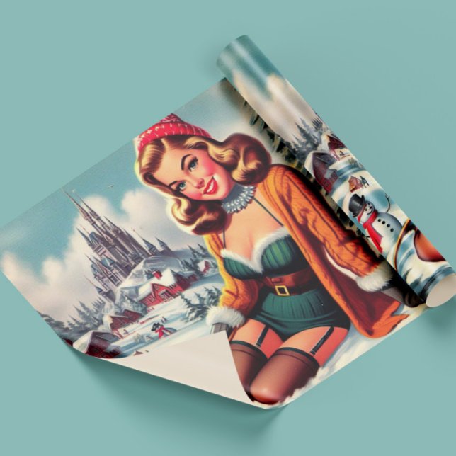 Papier Cadeau Joli Pin-up Rétro Hiver (Créateur téléchargé)