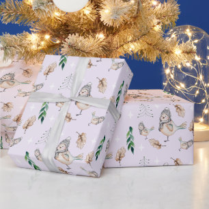 Papier Cadeau Joli pinson des neiges aquarelle peinte à la main