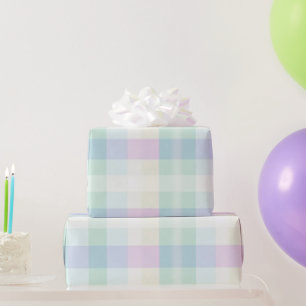 Papier Cadeau Joli Plaid Pastel Rose Vert Jaune Bleu Violet