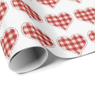 Papier Cadeau Joli Plaid Red Hearts Dotty Motif