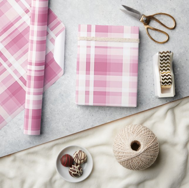 Papier Cadeau Joli Plaid Rose Pastel (Artisanat)