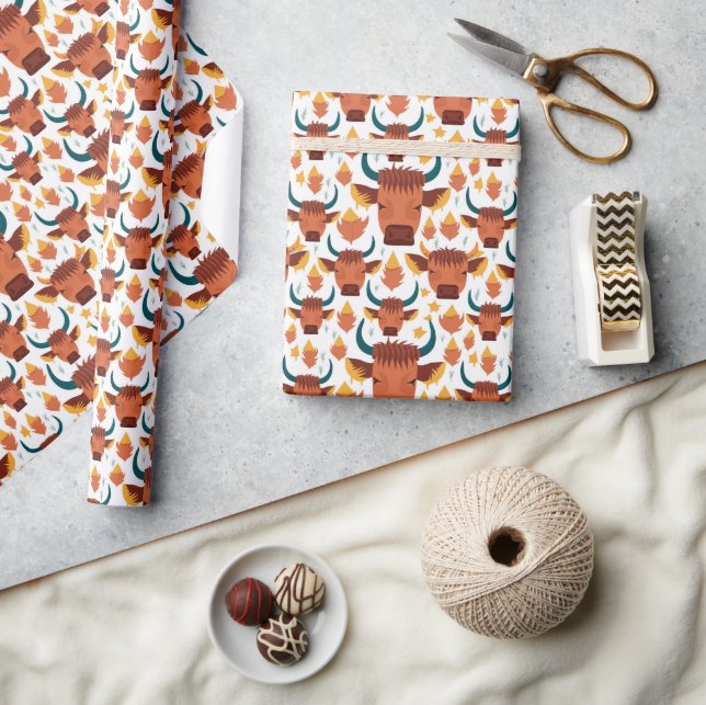 Papier Cadeau Joli plaisir Highland Cow Face Motif (Artisanat)
