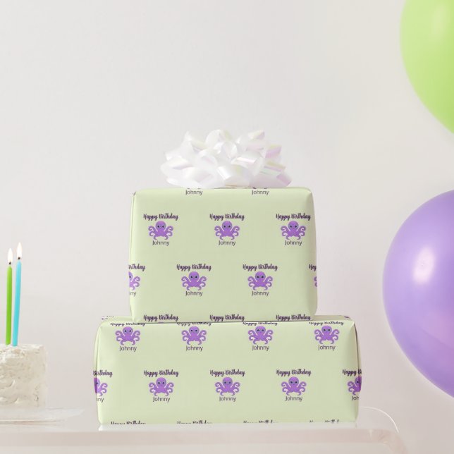 Papier Cadeau Joli poulpe violet vert (Cadeaux de fête)