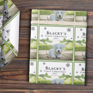Papier Cadeau Joli premier Noël au pin chiot chien animal famili