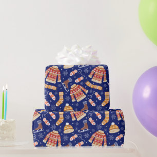 Papier Cadeau Joli pull de Noël laid Météo Hiver Navy