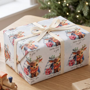 Papier Cadeau Joli Renne de Noël Personnalisé Enfants Neige Noël