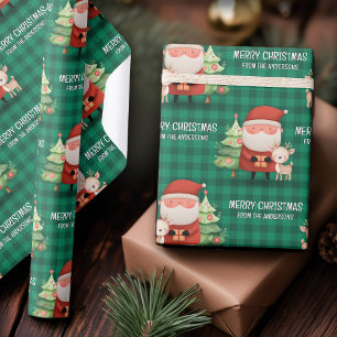 Papier Cadeau Joli Renne du Père Noël Joyeux Noël Nom Vert