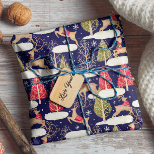Papier Cadeau Joli rennes sapins bleus