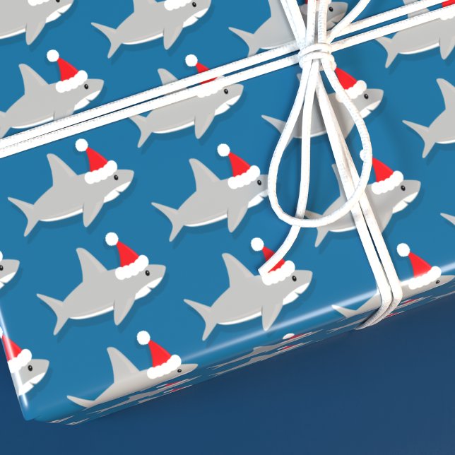 Papier Cadeau Joli requin à Noël de Noël à Santa Hat (Add the fun of sharks to your Christmas.)