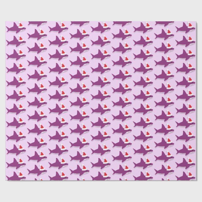Papier Cadeau Joli requin à Santa Hat Violet Noël de Noël (Plat)