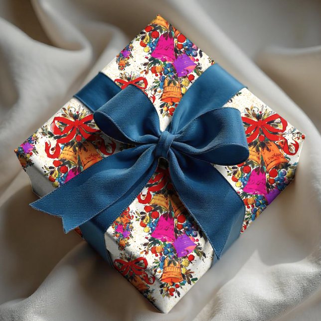 Papier Cadeau Joli rétro vintage arc rouge vacances beige (Créateur téléchargé)