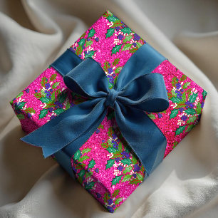 Papier Cadeau Joli rétro vintage vacances feuilles rose chaud