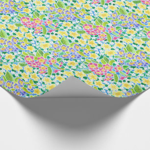 Papier Cadeau Joli rose, Bleu, Primroses Jaunes Floral