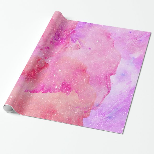 Papier Cadeau Joli rose Faux Sparkly Aquarelle Peinture (Déroulé)