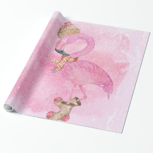 Papier Cadeau Joli rose Noël Flamant rose d'hiver Oiseau