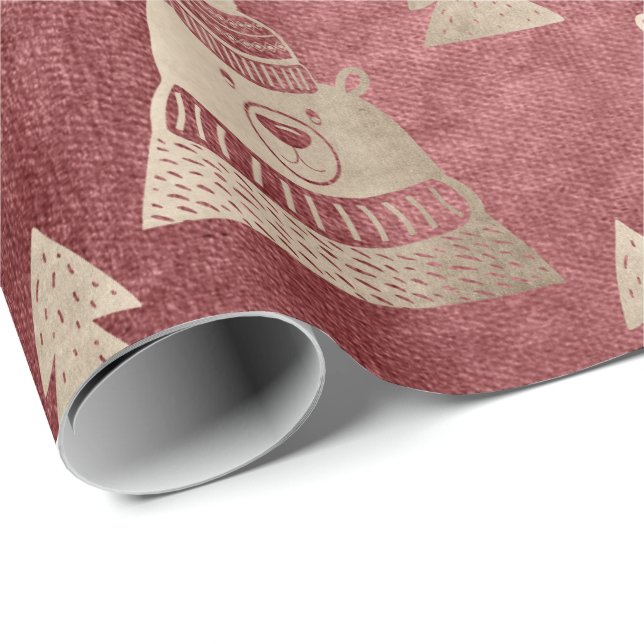 Papier Cadeau Joli rose or joli Ours de Noël motif (Coin rond)