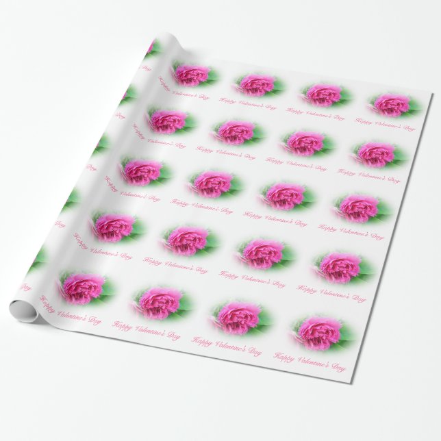 Papier Cadeau Joli rose rose  heureuse Sainte-Valentin (Déroulé)
