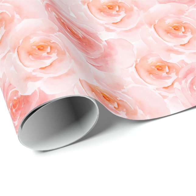 Papier Cadeau Joli Roses d'aquarelle rose (Coin rond)