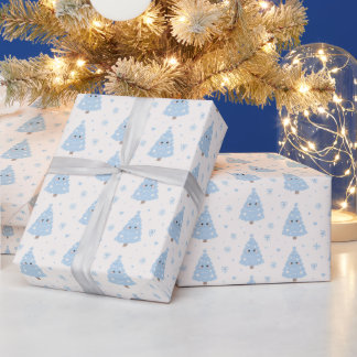 Papier Cadeau Joli Sapin de Noël Bleu Moderne