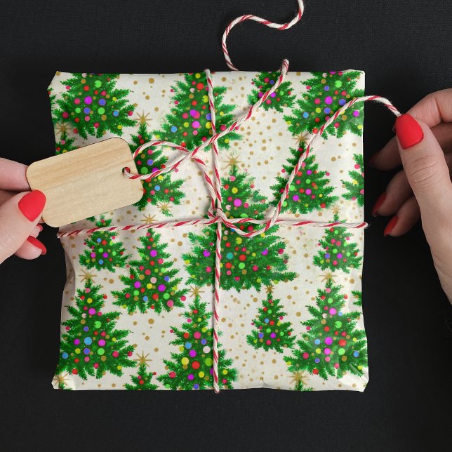 Papier Cadeau Joli sapin de Noël coloré beige (Créateur téléchargé)