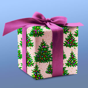 Papier Cadeau Joli sapin de Noël coloré rose rose