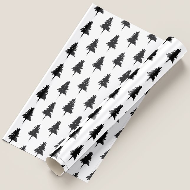 Papier Cadeau Joli sapin de Noël simple noir et blanc (Cute Simple Black And White Christmas Tree Wrapping Paper)