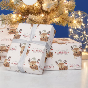 Papier Cadeau Joli script de Joyeux Noël Renne 