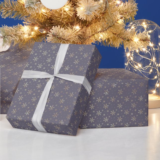 Papier Cadeau Joli Snowflakes Gold Dusty Blue Christmas (Vacances)