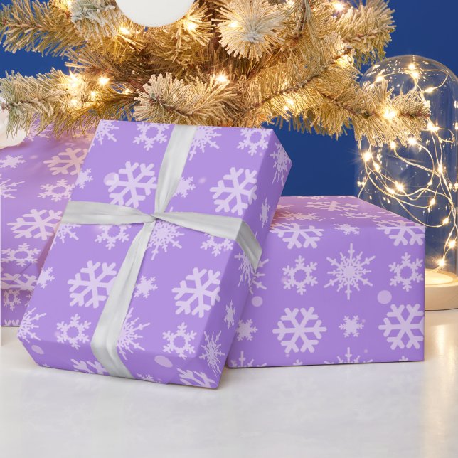 Papier Cadeau Joli Snowflakes violet Noël moderne (Vacances)