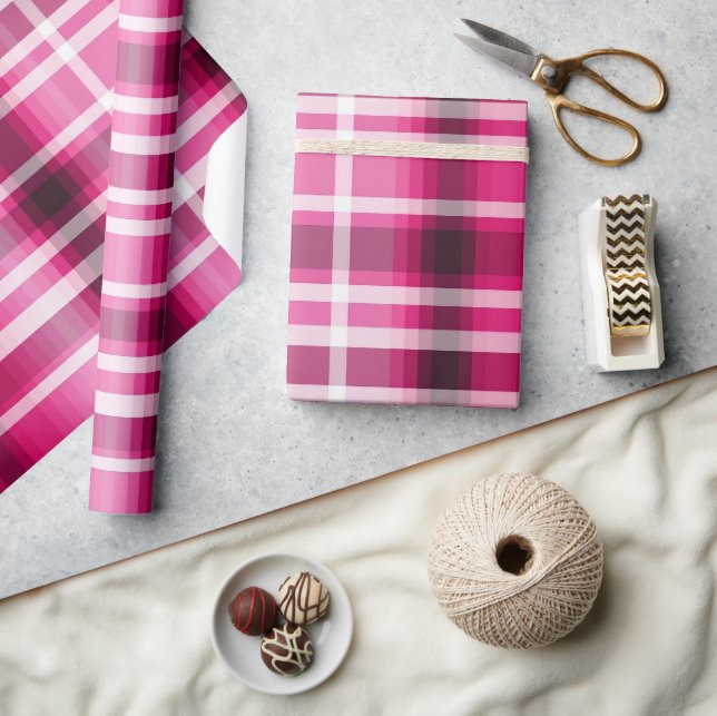 Papier Cadeau Joli Tartan Rose Plaid (Artisanat)
