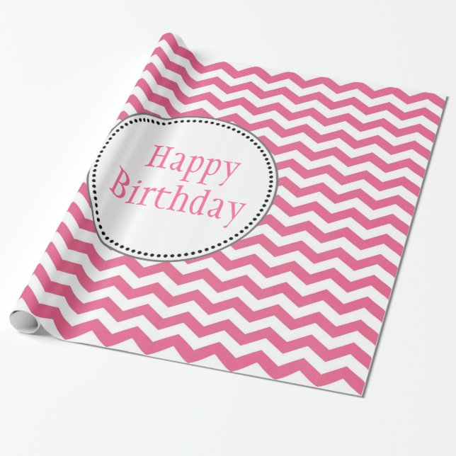 Papier Cadeau joli, tendance, classique chevron rose (Déroulé)