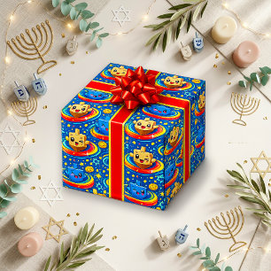 Papier Cadeau Joli Toupie Dreidel Kawaii Bleu