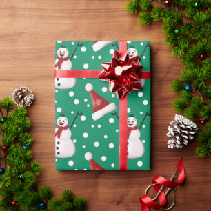 Papier Cadeau Joli Vert Rouge Blanc Snowman Père Noël Cadeau de