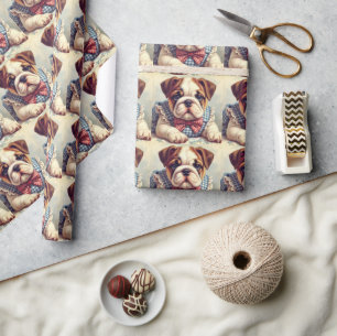 Papier Cadeau Joli Vintage anglais Bulldog Art