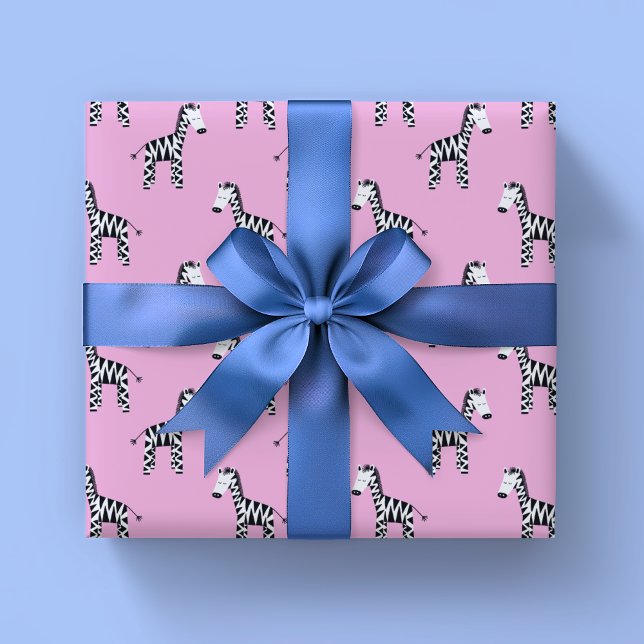 Papier Cadeau Joli zèbre rose (Cute pink zebra wrapping paper perfect for girls birthday gifts)