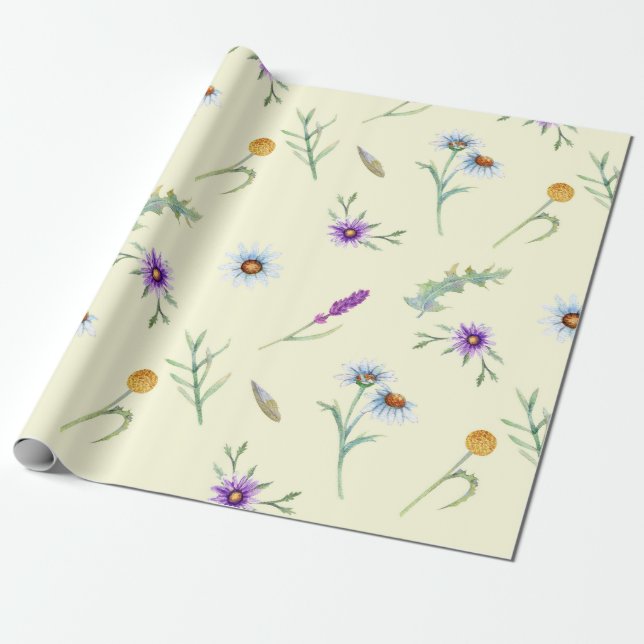 Papier Cadeau Jolie aquarelle Fleur sauvage Floral (Déroulé)
