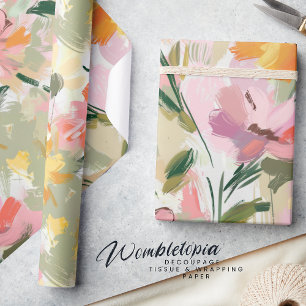 Papier Cadeau Jolie aquarelle florale estivale Peach Decoupage