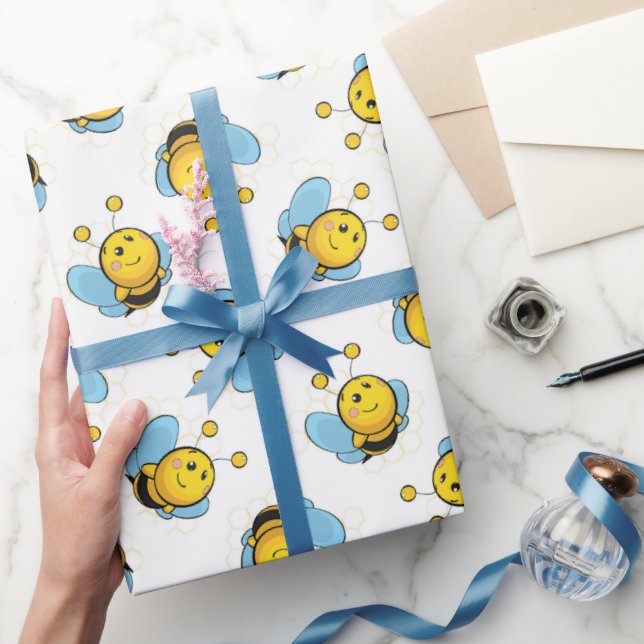 Papier Cadeau Jolie bumble motif blanc (Cadeaux)