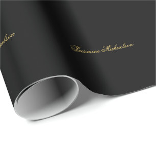 Papier Cadeau Jolie calligraphie chic nom noir et or
