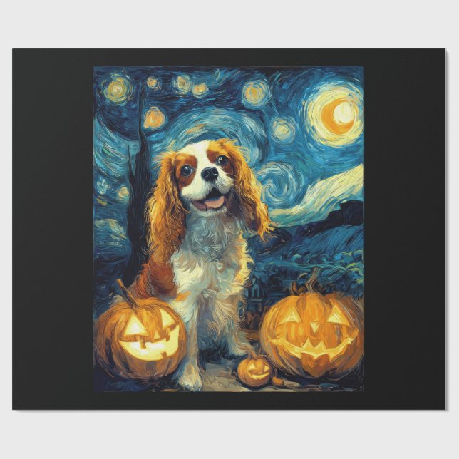 Papier Cadeau Jolie Cavalier King Charles Spaniel Chien Hallowee (Plat)