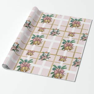 Papier Cadeau Jolie cloches de Noël rose