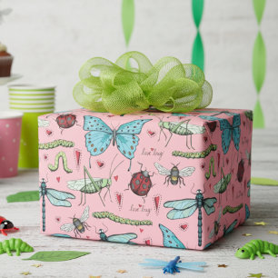 Papier Cadeau Jolie couleur amour insectes de bug rose