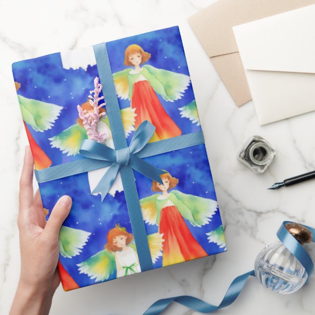 Papier Cadeau Jolie couleur gardien Angel Noël Aquarelle (Cadeaux)