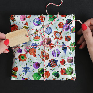 Papier Cadeau Jolie décoration rétro colorée blanc de Noël