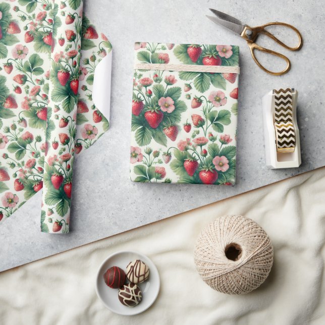 Papier Cadeau Jolie découpage de fraises d'été (Artisanat)