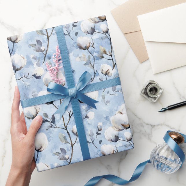 Papier Cadeau Jolie douche de mariée florale bleu clair blanc (Cadeaux)